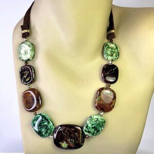 Blue and Green Disc Flat Beaded Necklace with Earrings